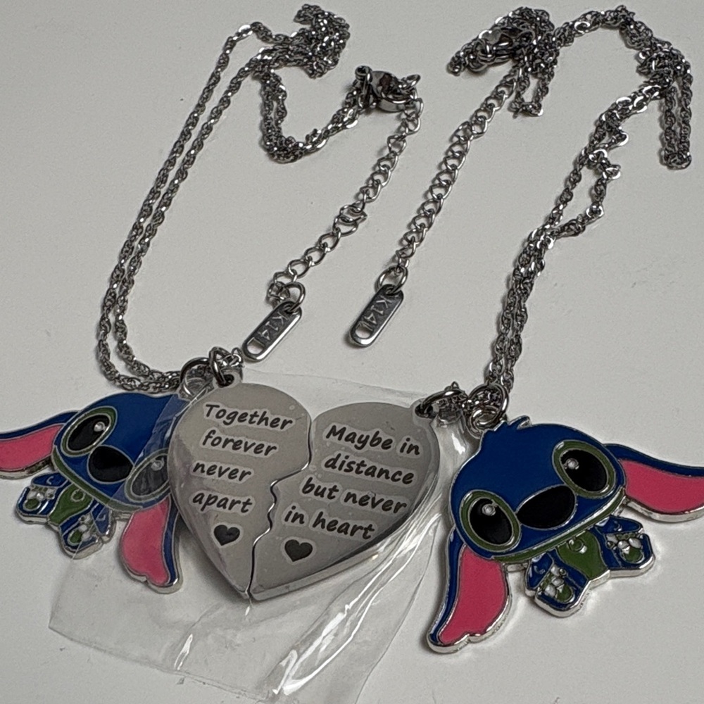 Stitch Heart Pendant Friendship Necklace Set